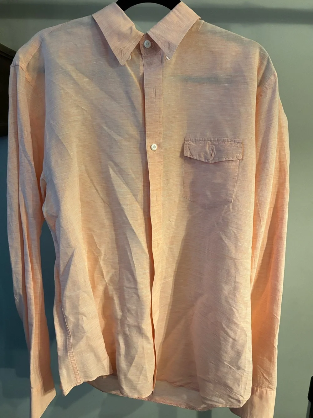 J. Crew Peach Button-Down linen blend slim Long-Sleeve Shirt size xl